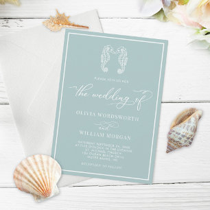 Seepferd Coastal Sea Glass Beach Script Hochzeit Einladung