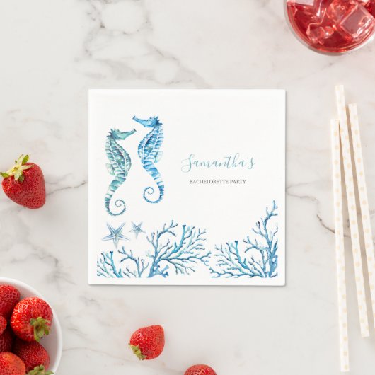 Seepferd Coastal Wasserfarbe Personalisiert Napkin Serviette (Beispiel)