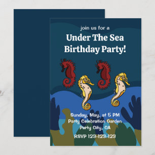 Seepferd Coral Under Sea Birthday Party Einladung