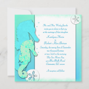 Seepferd Couple Ombre Aqua Wedding Einladung