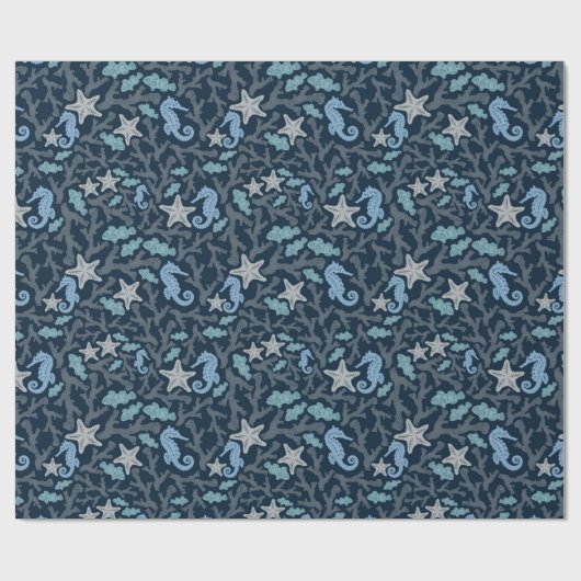 Seepferd Deep Blue Pattern Geschenkpapier (Flach)