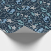 Seepferd Deep Blue Pattern Geschenkpapier (Ecke)