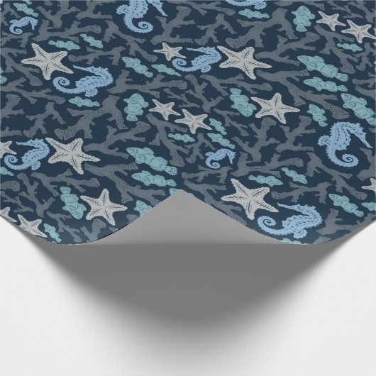 Seepferd Deep Blue Pattern Geschenkpapier (Ecke)