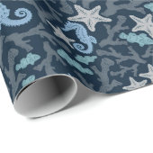 Seepferd Deep Blue Pattern Geschenkpapier (Rolleneckpunkt)