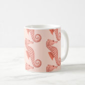 Seepferd-Doodle-Ornament: rosa Hintergrund. Kaffeetasse (VorderseiteRechts)