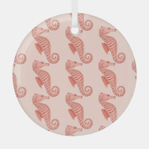 Seepferd-Doodle-Ornament: rosa Hintergrund. Ornament Aus Glas