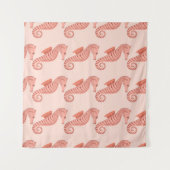 Seepferd-Doodle-Ornament: rosa Hintergrund. Wandteppich (Vorderseite (Horizontal))