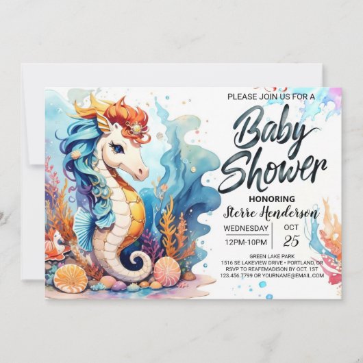 Seepferd Dreamscape Babydusche Einladung (Vorderseite)