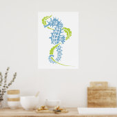 Seepferd dunkelblau, Limettengrün und Algen Poster (Küche)