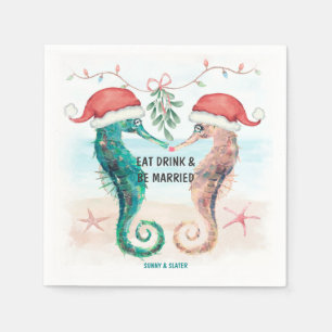 Seepferd essen Drink Verheiratet Küste Weihnachten Serviette
