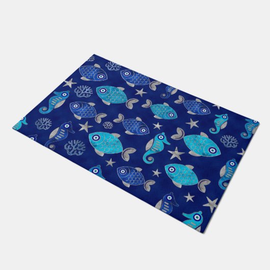 Seepferd Evil Eye Pattern Fußmatte (Schrägansicht)