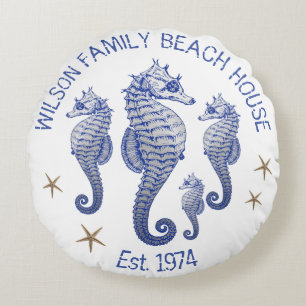 Seepferd Familienname Beach House Pillow Rundes Kissen