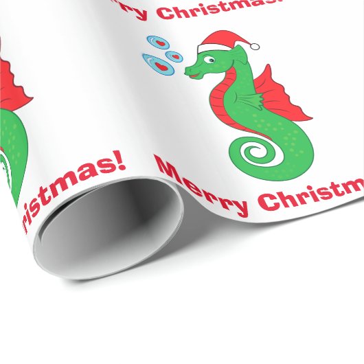 Seepferd-frohe Weihnachten mit Weihnachtsmannmütze Geschenkpapier (Rolleneckpunkt)