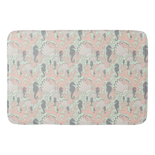Seepferd Garden Grau und Peach Bath Mat Badematte (Vorderseite)