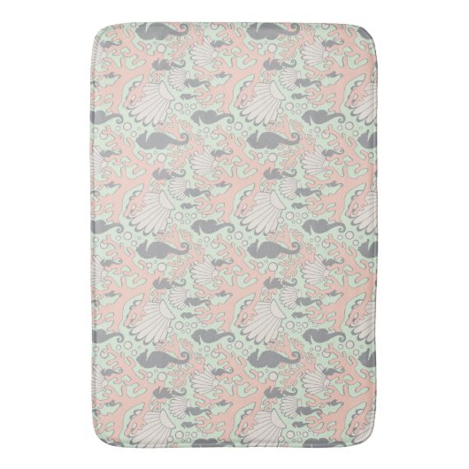 Seepferd Garden Grau und Peach Bath Mat Badematte (Vorderseite Vertikal)