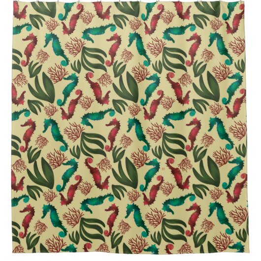 Seepferd Gelbes Wasserfarbmuster Duschvorhang (Vorderseite)