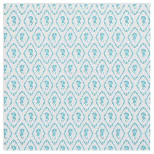Seepferd Geometric Diamond Blue White Gemustert Stoff (Muster)