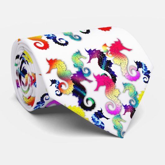 Seepferd Graphics in Rainbow Colors Krawatte (Gerollt)