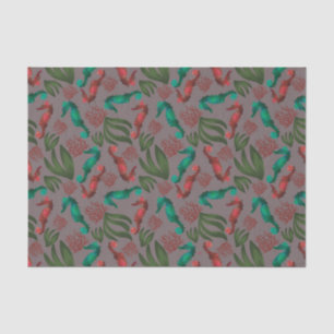 Seepferd Grau nautisches Muster Seidenpapier