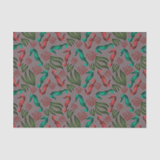 Seepferd Grau nautisches Muster Seidenpapier (Vorderseite)