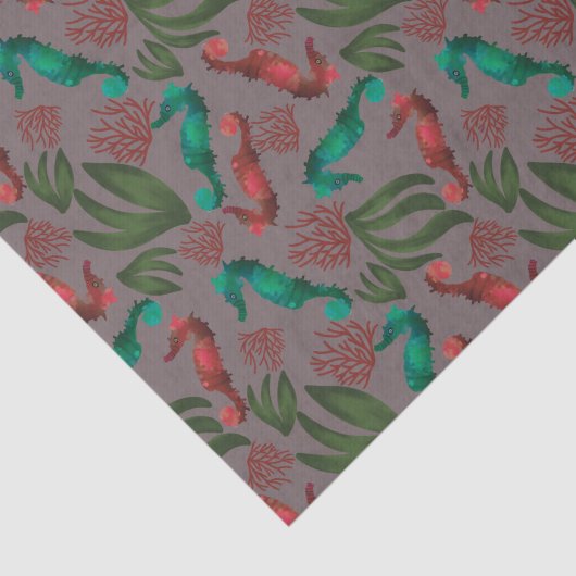 Seepferd Grau nautisches Muster Seidenpapier (Ausschnitt)