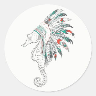 Seepferd Headdress Runder Aufkleber
