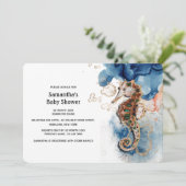 Seepferd-Illustrationsnavy Einladung (Stehend Vorderseite)