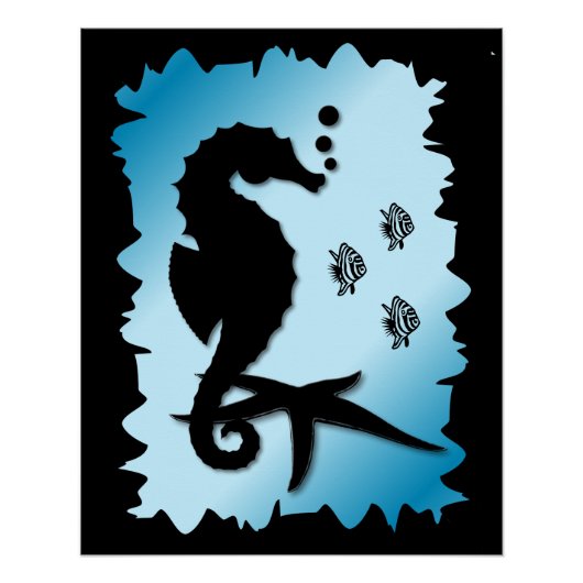 Seepferd in Blau Poster (Vorderseite)