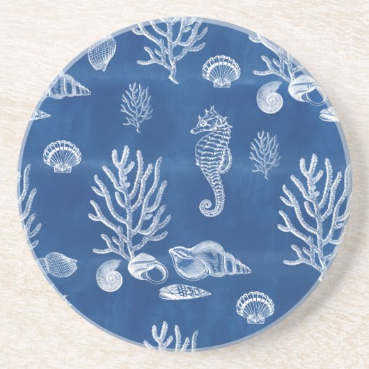Seepferd in Blau und Weiß Getränkeuntersetzer (Vorne)