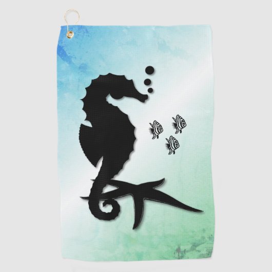 Seepferd ins Grüne Golfhandtuch (Vorderseite)