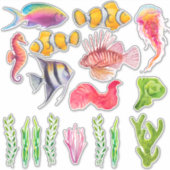 Seepferd Jellyfish Ozean mit bunten tropischen Fis Aufkleber (Vorderseite)