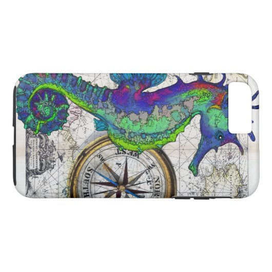 Seepferd-Kompass-Collage Case-Mate iPhone Hülle (Rückseite (Horizontal))