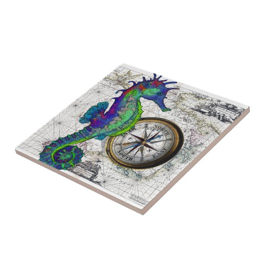 Seepferd-Kompass-Collage Fliese (Seite)