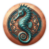 Seepferd Kupfer und Aquamarin Keramikknauf (Vorderseite)