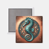 Seepferd Kupfer und Aquamarin Magnet (Vorderseite/Rückseite)