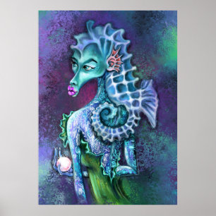 Seepferd Lady Fantasy Poster Print - Malerei