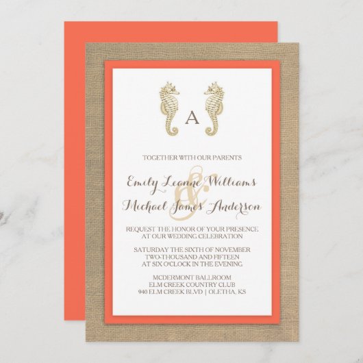 Seepferd-Leinwand-Strand-tropische Einladung (Vorne/Hinten)