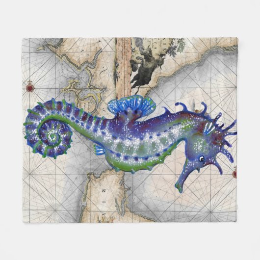 Seepferd Map Gibraltar Fleecedecke (Vorderseite (Horizontal))