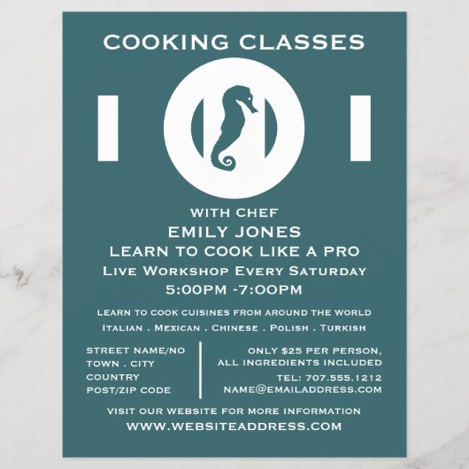 Seepferd, Meeresfrüchte, Kochkurse Werbung Flyer (Vorne)