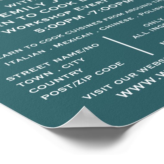 Seepferd, Meeresfrüchte, Kochkurse Werbung Poster (Ecke)