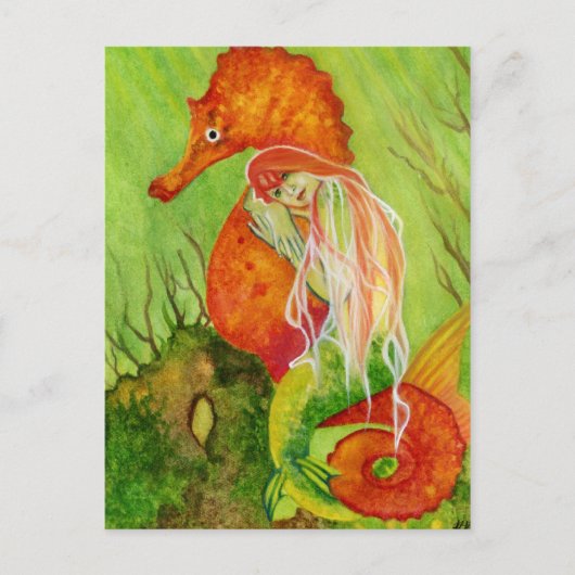 Seepferd mermaid Fantasy Postcard Postkarte (Vorderseite)