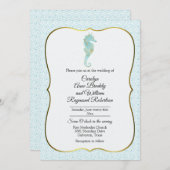 Seepferd mit Aqua Wave Frame Wedding Einladung (Vorne/Hinten)