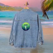 Seepferd mit Lime Green Emerald Navy Sun und Name Jeansjacke