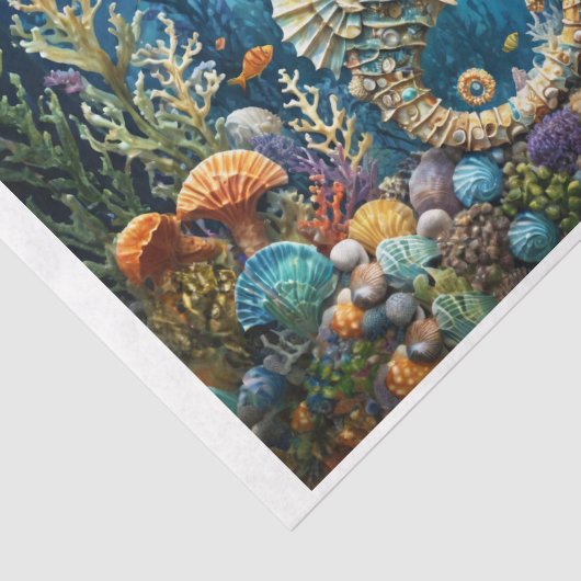 Seepferd mit Muscheln und Korallen Seidenpapier (Ausschnitt)