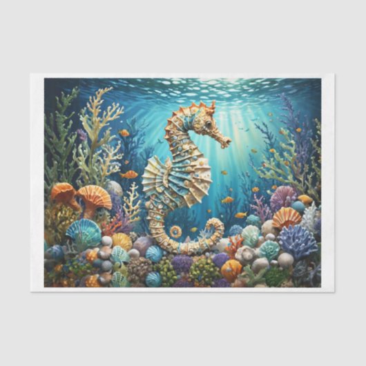 Seepferd mit Muscheln und Korallen Seidenpapier (Vorderseite)