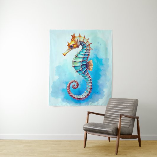 Seepferd mit türkisfarbenem Wasser Wandteppich (Beispiel)