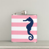 Seepferd mit weißem Rosa und blauen Streifen Flachmann