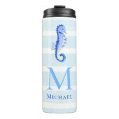 Seepferd Monogram Beach Wasserfarbe Thermosbecher (Vorderseite)