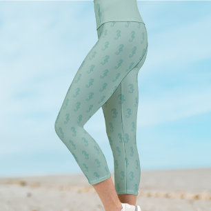 Seepferd-Monogramm Meergrüne Capri-Leggings Capri Leggings