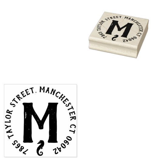 Seepferd Monogramm-Rücksendeadresse Gummistempel (Stempel)